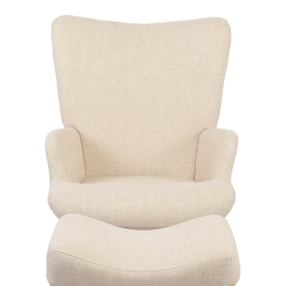 Armchair with footstool Gerlina cream fabric and legs in natural color 71x64x94cm