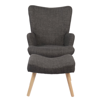 Armchair with footstool Gerlina dark grey fabric and legs in natural color 71x64x94cm