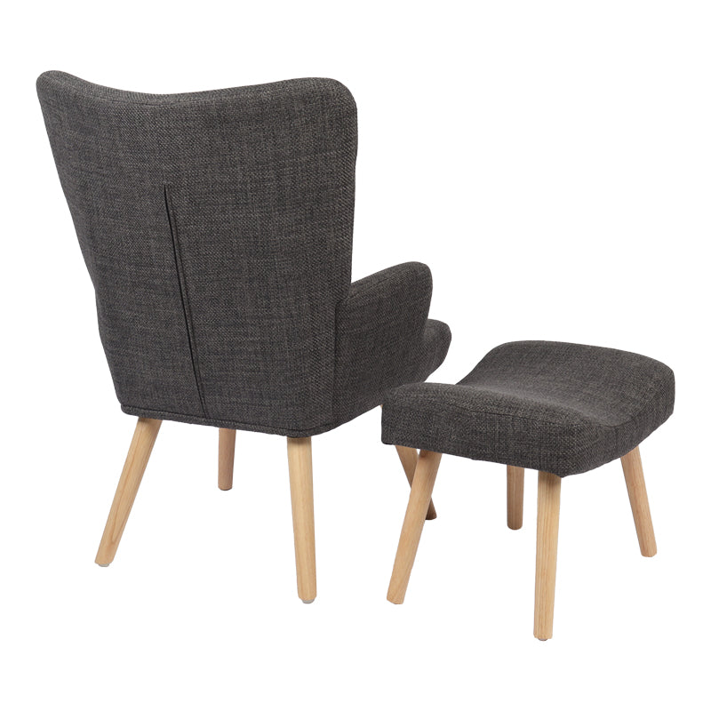 Armchair with footstool Gerlina dark grey fabric and legs in natural color 71x64x94cm