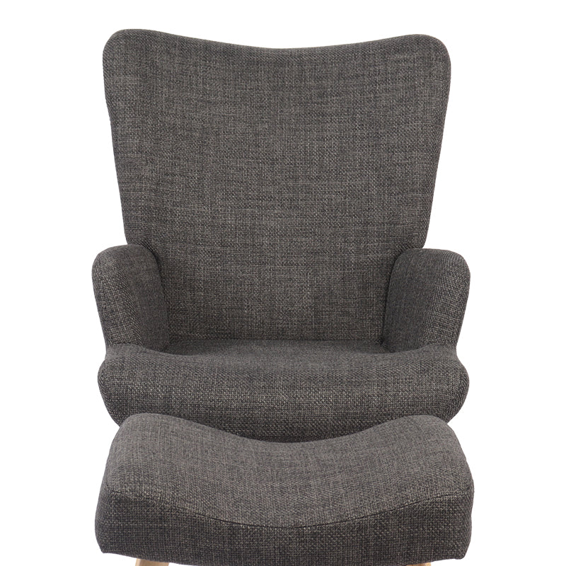 Armchair with footstool Gerlina dark grey fabric and legs in natural color 71x64x94cm