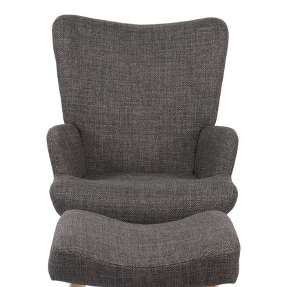 Armchair with footstool Gerlina dark grey fabric and legs in natural color 71x64x94cm