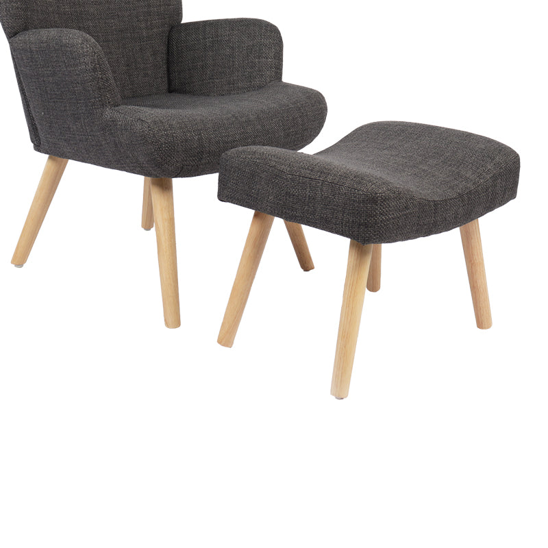 Armchair with footstool Gerlina dark grey fabric and legs in natural color 71x64x94cm