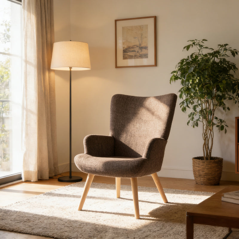 Armchair Gerlina brown fabric and legs in natural color 71x64x94cm