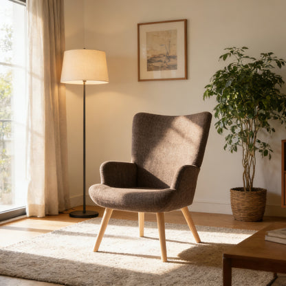 Armchair Gerlina brown fabric and legs in natural color 71x64x94cm