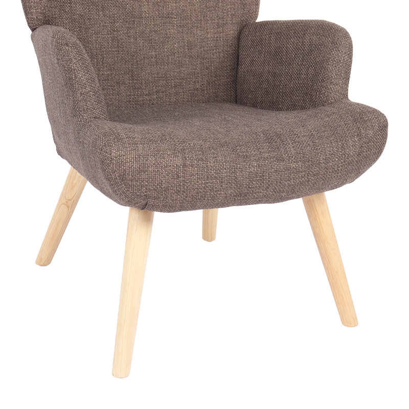 Armchair Gerlina brown fabric and legs in natural color 71x64x94cm