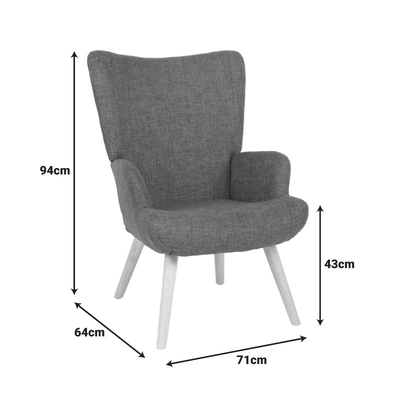 Armchair Gerlina brown fabric and legs in natural color 71x64x94cm