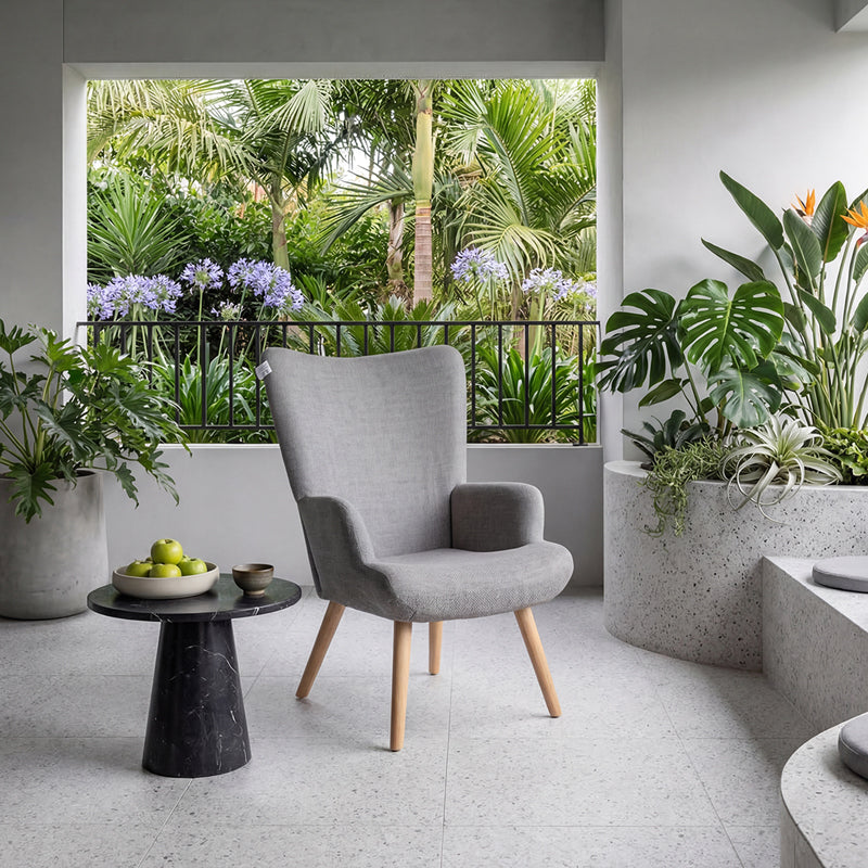 Armchair Gerlina light grey fabric and legs in natural color 71x64x94cm
