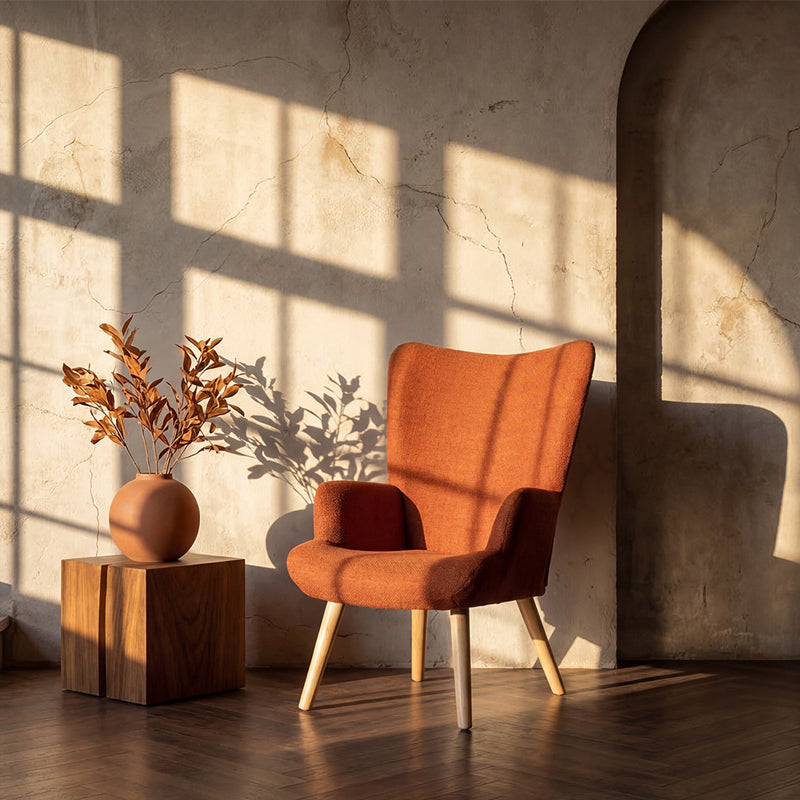Armchair Gerlina terracotta fabric and legs in natural color 71x64x94cm