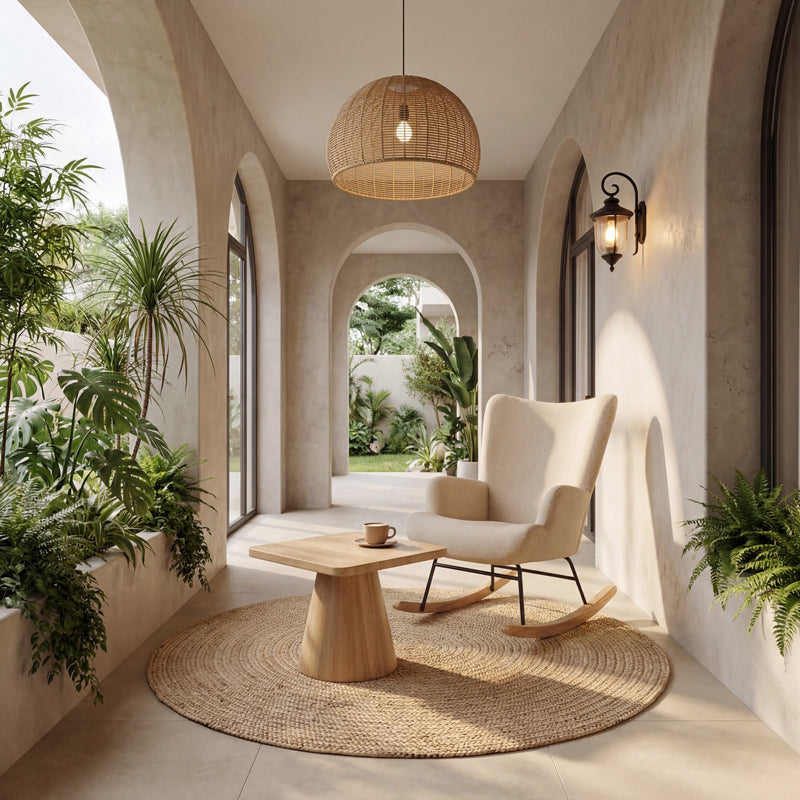 Rotating armchair Jianna cream fabric and legs in natural color 79x64x89cm