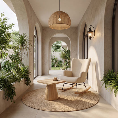 Rotating armchair Jianna cream fabric and legs in natural color 79x64x89cm