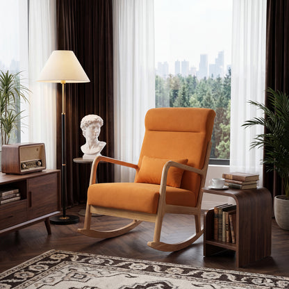 Rotating armchair Edeldy orange fabric and legs in natural color 102x66x99cm
