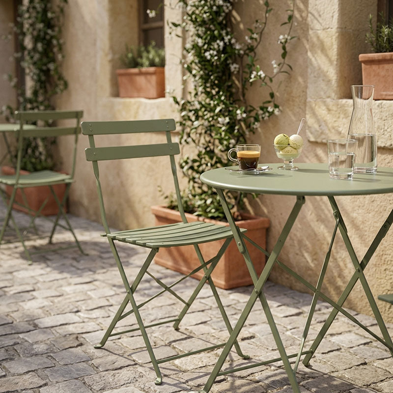 Bistro chair metal folding in olive green color 42x46x82cm
