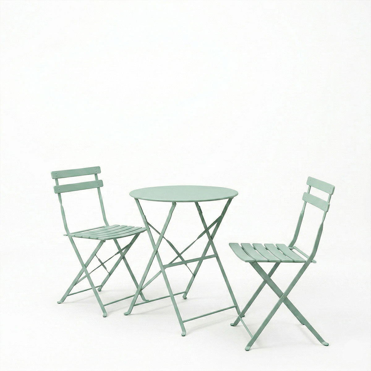 Bistro dining table set of 3 pieces, metal, foldable, mint color, Φ60x71cm