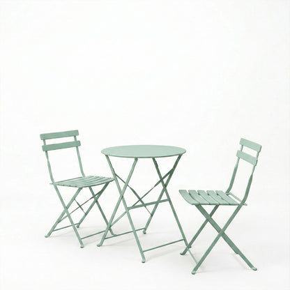 Bistro dining table set of 3 pieces, metal, foldable, mint color, Φ60x71cm