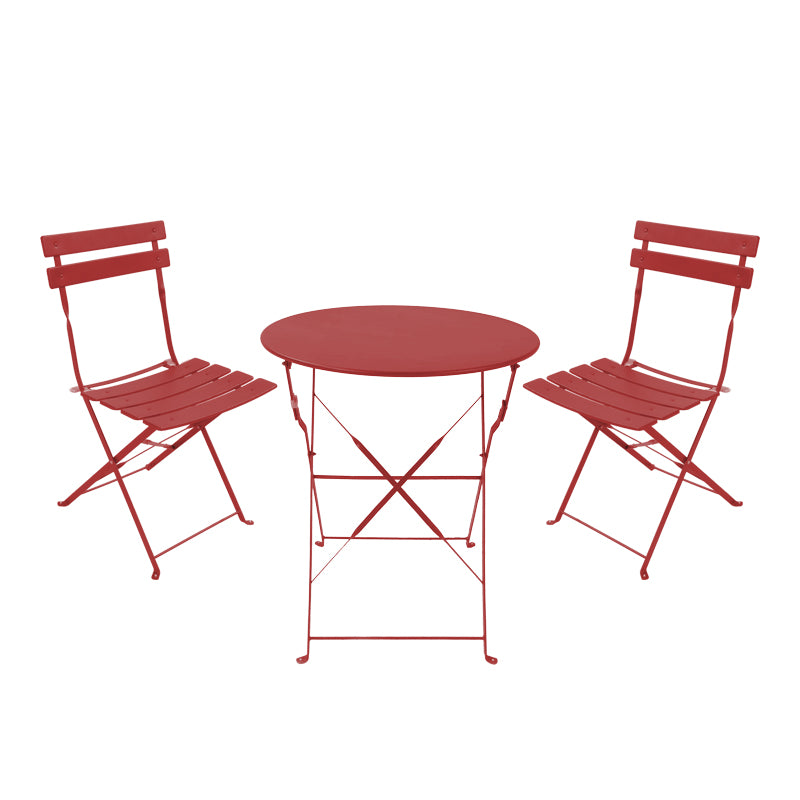 Bistro dining table set of 3 pieces, metal, foldable, terracotta color, Φ60x71cm