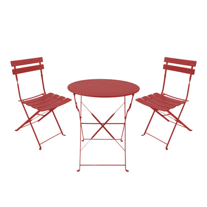 Bistro dining table set of 3 pieces, metal, foldable, terracotta color, Φ60x71cm