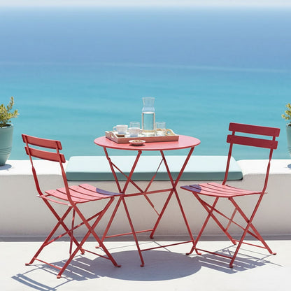 Bistro dining table set of 3 pieces, metal, foldable, terracotta color, Φ60x71cm