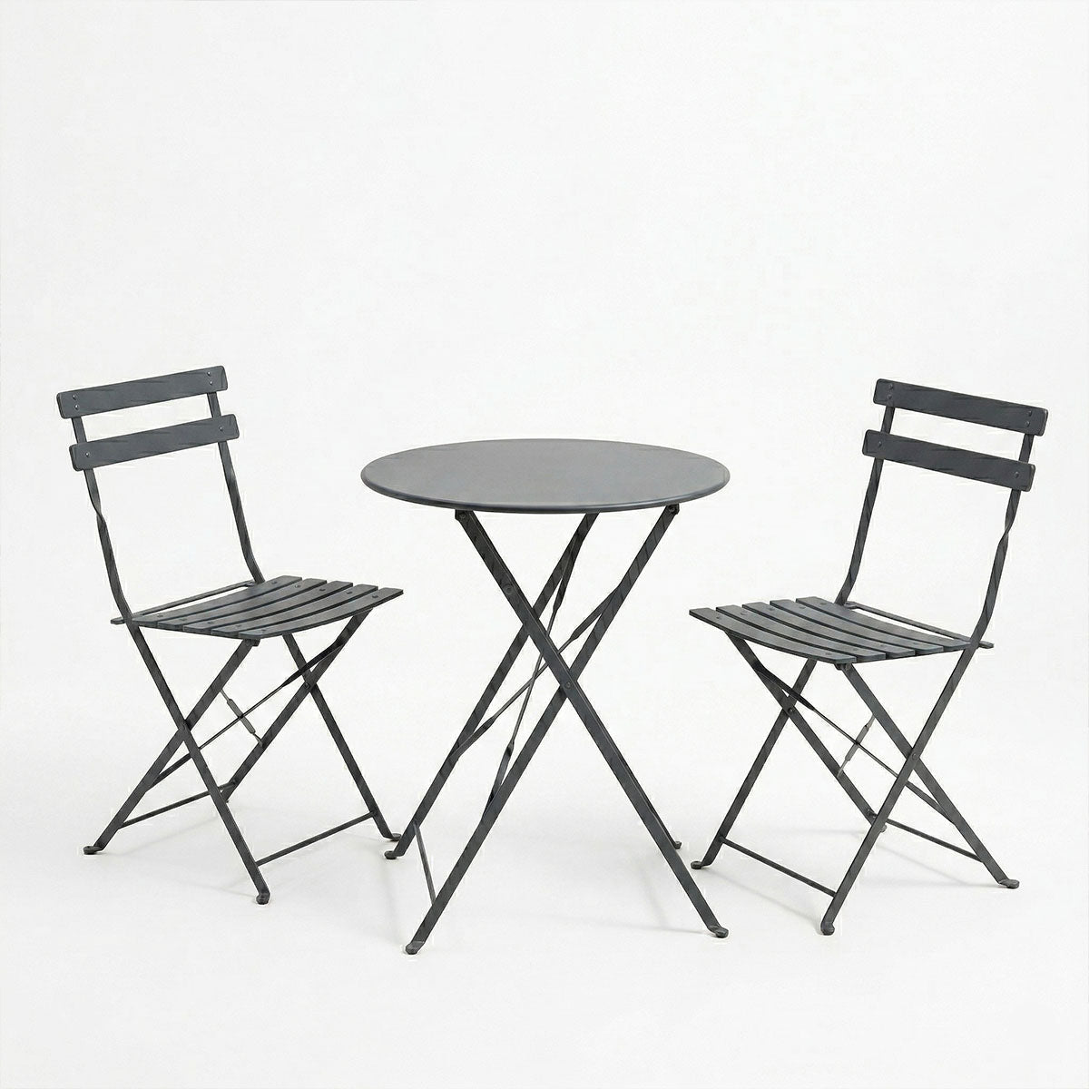 Bistro dining table set of 3 pieces, metal, foldable, anthracite color, Φ60x71cm