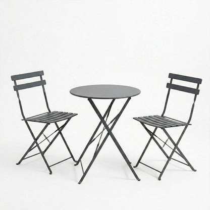 Bistro dining table set of 3 pieces, metal, foldable, anthracite color, Φ60x71cm
