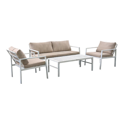 Gardenly lounge set 4pcs aluminum in white with beige cushions
