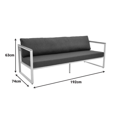 Three-seater sofa Aurelio metallic in black - cushions in black shade 192x74x63cm