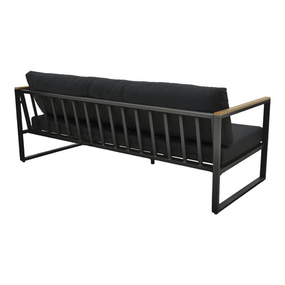 Three-seater sofa Aurelio metallic in black - cushions in black shade 192x74x63cm