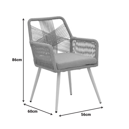 Andros armchair aluminum in white- pe rope in natural shade 56x60x86cm