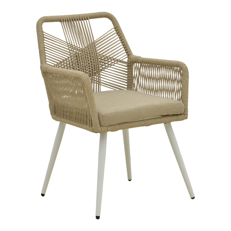 Andros armchair aluminum in white- pe rope in natural shade 56x60x86cm