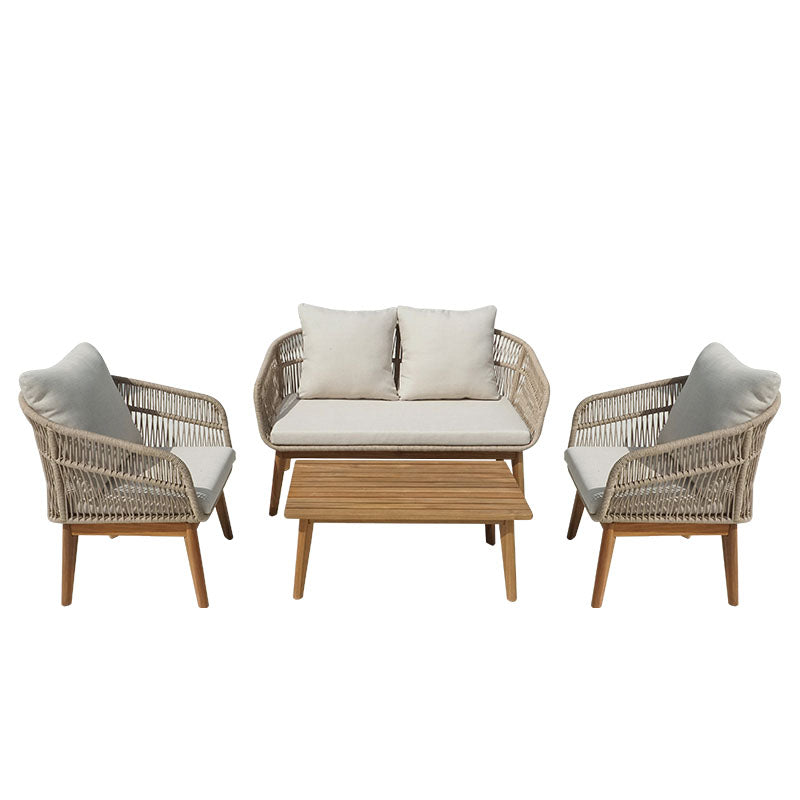 Outdoor lounge set Macrena acacia wood with rope amnd beige cushions