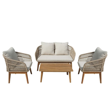 Outdoor lounge set Macrena acacia wood with rope amnd beige cushions