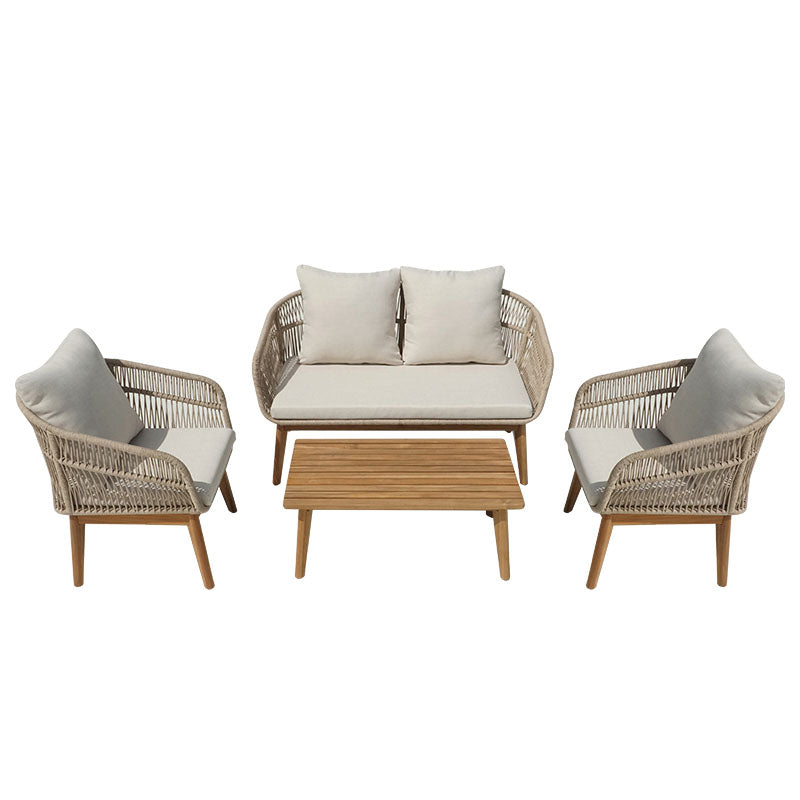 Outdoor lounge set Macrena acacia wood with rope amnd beige cushions