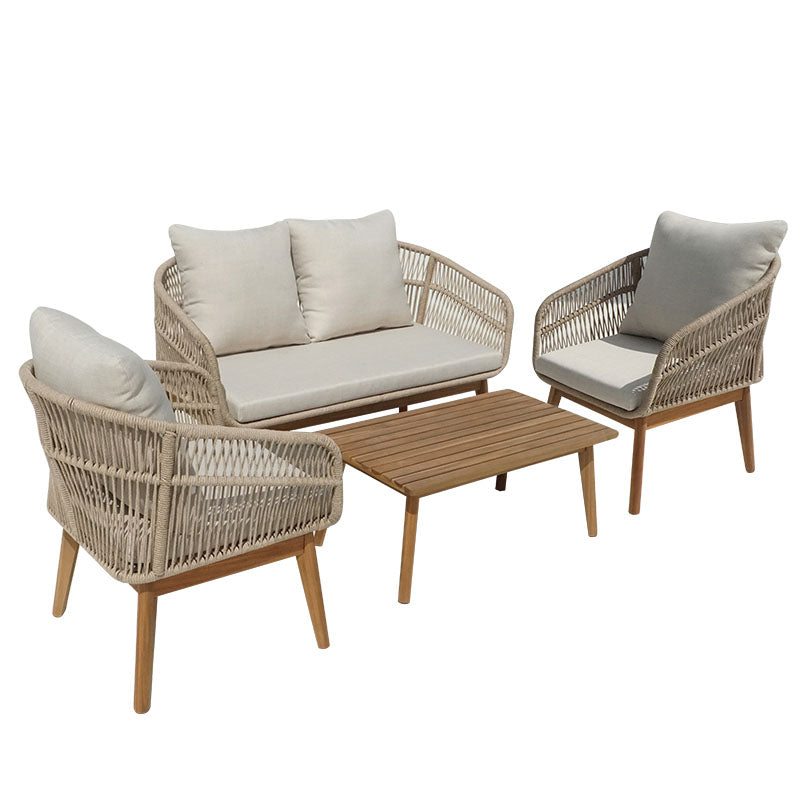 Outdoor lounge set Macrena acacia wood with rope amnd beige cushions