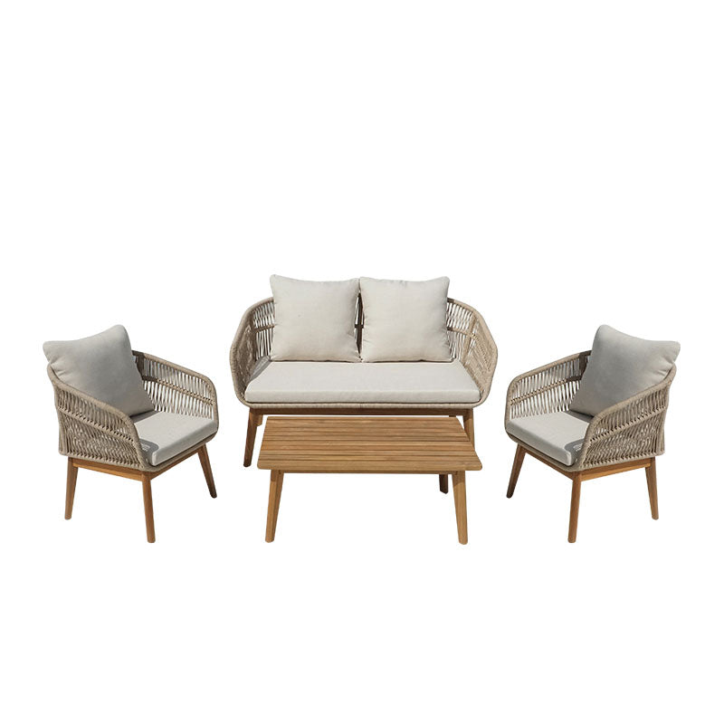 Outdoor lounge set Macrena acacia wood with rope amnd beige cushions