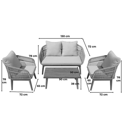 Outdoor lounge set Macrena acacia wood with rope amnd beige cushions