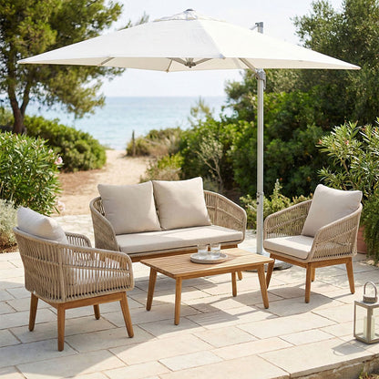 Outdoor lounge set Macrena acacia wood with rope amnd beige cushions