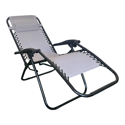 Foldable relax armchair Mirka grey textilene and black metal 65x165x110 cm