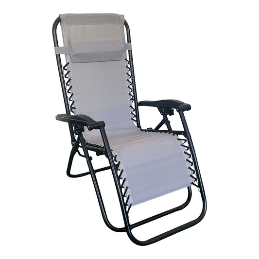 Foldable relax armchair Mirka grey textilene and black metal 65x165x110 cm
