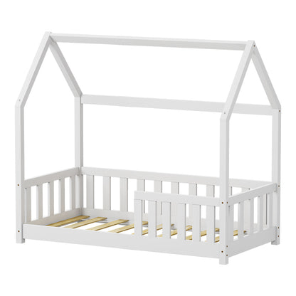 Children's bed Bambie with railing Montessori pine wood white 70x140cm