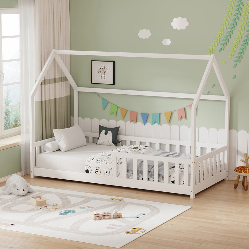 Children's bed Bambie with railing Montessori pine wood white 90x190cm