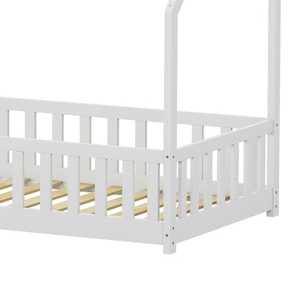 Children's bed Bambie with railing Montessori pine wood white 90x190cm
