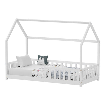 Children's bed Bambie with railing Montessori pine wood white 90x190cm