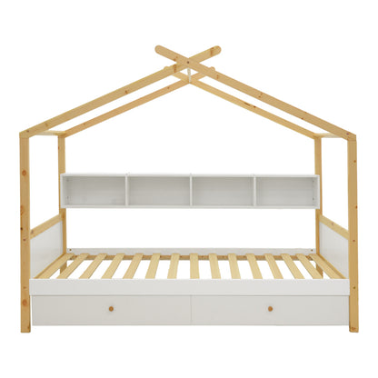 Children's bed Discovery Montessori pine wood white-natural 90x190cm