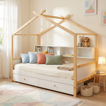 Children's bed Discovery Montessori pine wood white-natural 90x190cm