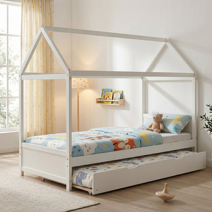Children bed DreamHouse Montessori with sliding bed pine wood white 90x190cm