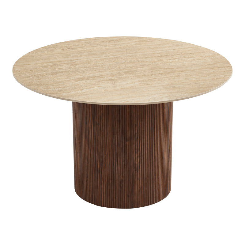Sikulu oak MDF table with ceramic surface in beige travertine look D125x77cm