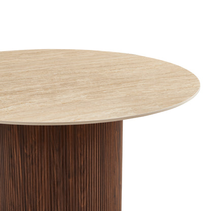 Sikulu oak MDF table with ceramic surface in beige travertine look D125x77cm