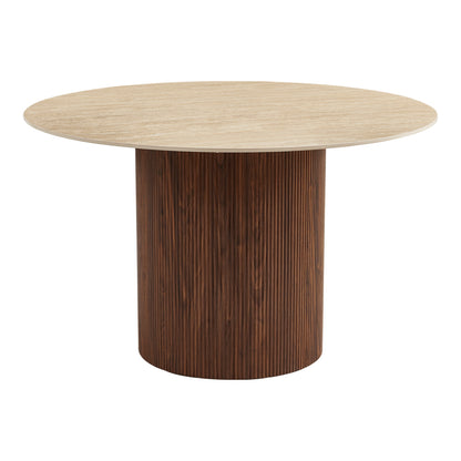 Sikulu oak MDF table with ceramic surface in beige travertine look D125x77cm