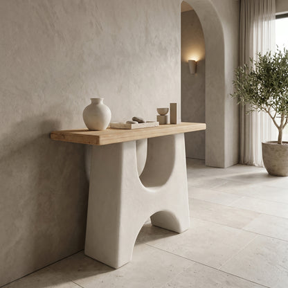 Console table Marila fir wood-mdf in natural-white color 100x38x80cm