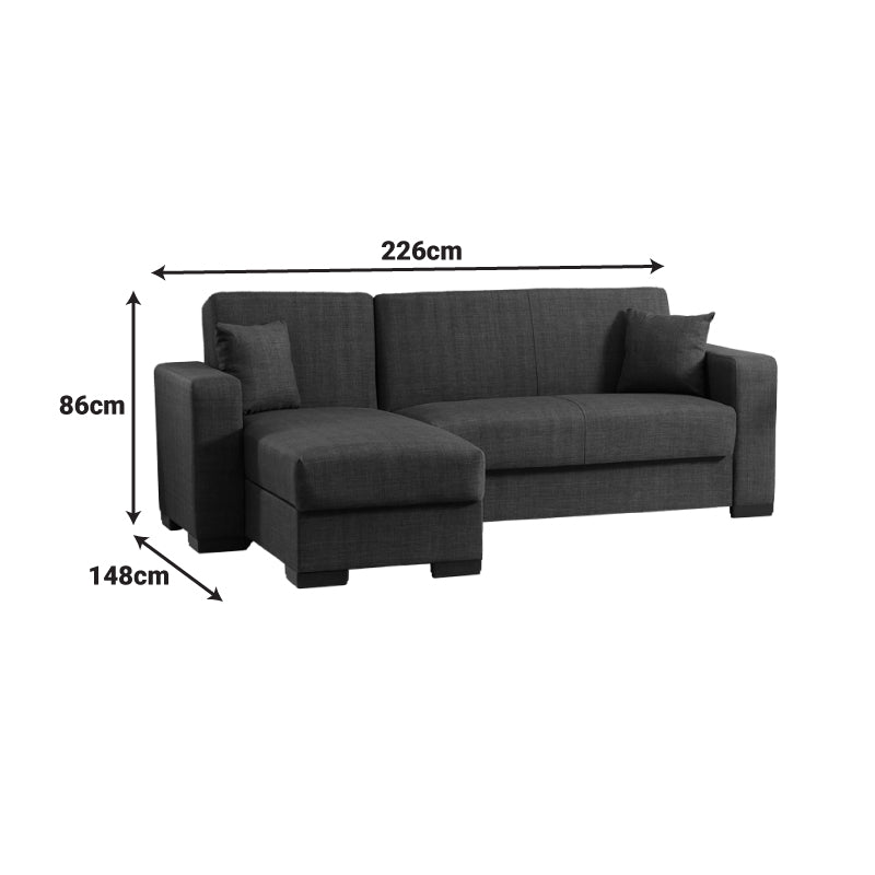 Corner sofa bed reversible Dumma anthracite fabric 226x148x86cm
