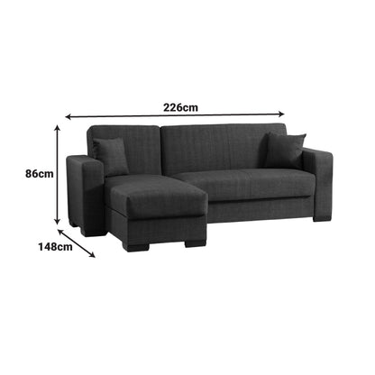 Corner sofa bed reversible Dumma anthracite fabric 226x148x86cm